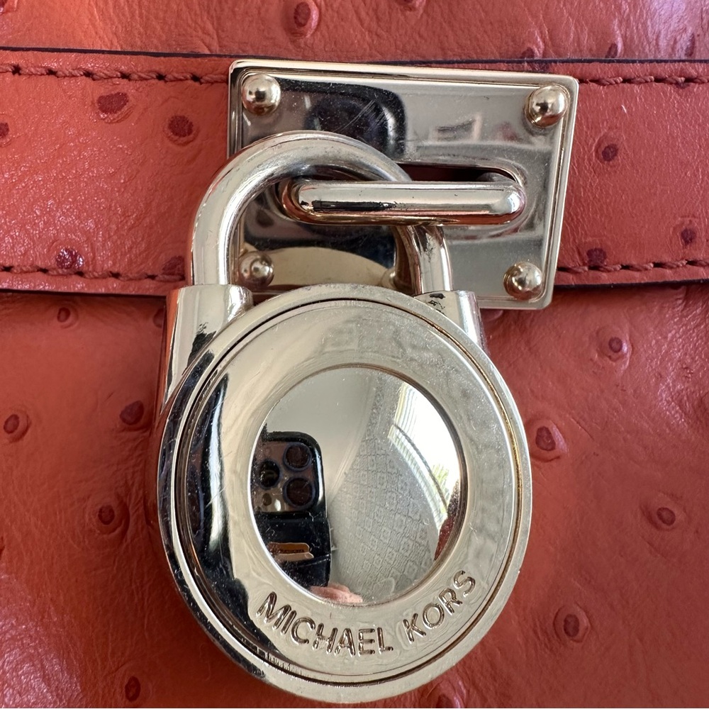 NWOT Michael Kors Orange Ostrage Embossed Leather Shoulder Bag with Gold Accents - Picture 4 of 12